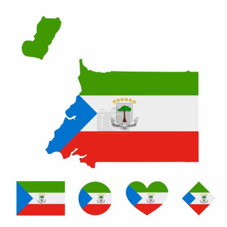 Illustration for Vector of Equatorial Guinea map flag with flag set isolated on white background. Collection of flag icons with square, circle, love, heart, and rectangle shapes. - Royalty Free Image