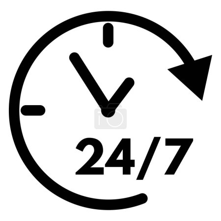 Illustration for 24 Hours a day service icon symbol vector . Open 24 - 7 Icon - Royalty Free Image
