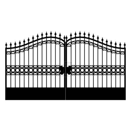 Téléchargez les illustrations : Vecteur de clôture en fer forgé. Vieille clôture métallique ou porte. Silhouette de porte. Portes forgées modernes - en licence libre de droit
