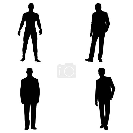 Ilustración de Silhouettes of people . Vector illustration of four men silhouettes under the white background - Imagen libre de derechos