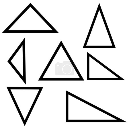 Triangles set vector illustration. , various black outlined triangles