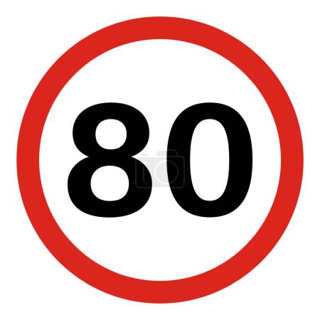 Ilustración de 80 velocidad límite signo vector aislado en blanco. señal de tráfico - Imagen libre de derechos