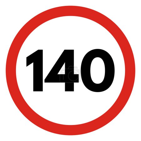 Illustration for 140 speed limitation road sign vector . Traffic sign icon isolated on a white background - Royalty Free Image