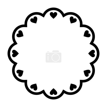 Ilustración de Círculo de marco festoneado con corazones. Borde festoneado forma redonda. Forma de etiqueta simple. Ilustración vectorial - Imagen libre de derechos