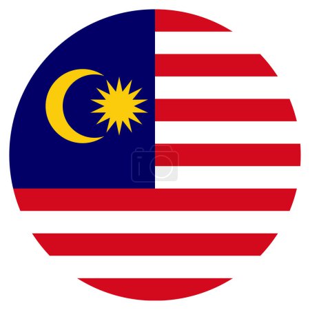 Runder Malaysia Flaggenvektor isoliert auf weißem Hintergrund. Malaysia Flagge mit Knopf
