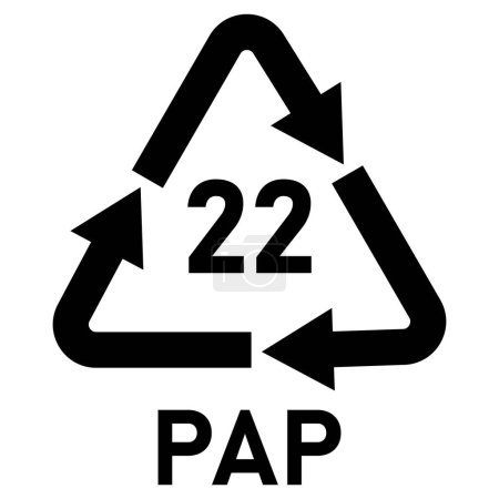 Téléchargez les illustrations : Symbole de recyclage du papier PAP 22 vecteur isolé sur fond blanc - en licence libre de droit
