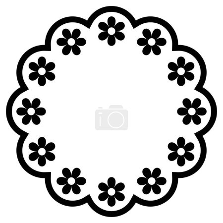 Ilustración de Círculo festoneado con flores aisladas sobre fondo blanco - Imagen libre de derechos
