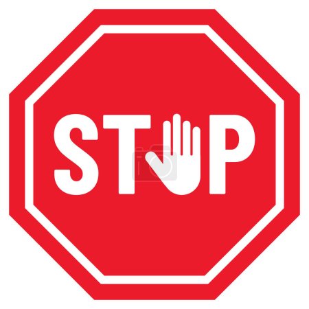 Illustration pour Stop signe avec la main. Signal d'arrêt de circulation vecteur. Panneau d'interdiction - image libre de droit