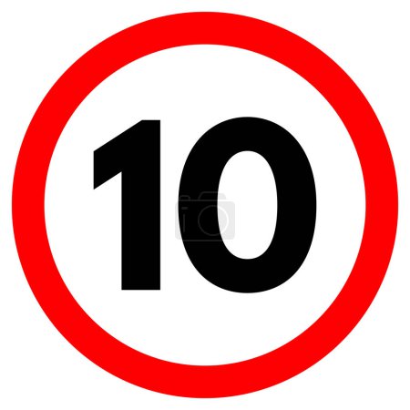 Ilustración de Señal de tráfico límite de velocidad 10 aislado sobre fondo blanco. Vector - Imagen libre de derechos