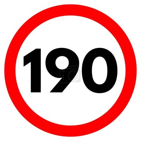 Ilustración de Señal de tráfico límite de velocidad 190. Señal límite de velocidad 190 kilómetros por hora. Ilustración vectorial - Imagen libre de derechos