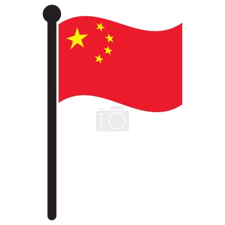 Ilustración de Ondeando la bandera china. Bandera ondeando de China en asta de bandera aislada sobre fondo blanco. Ilustración vectorial - Imagen libre de derechos