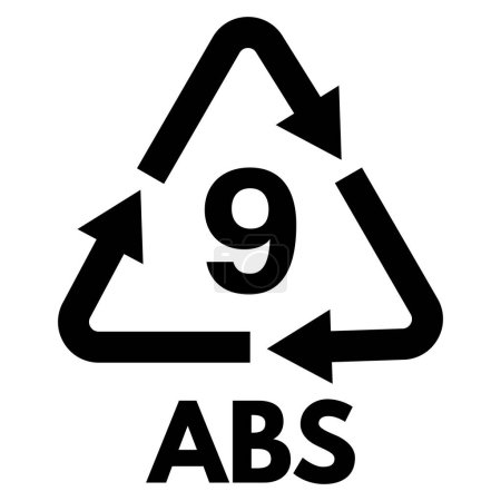 Ilustración de Símbolo de reciclaje de plástico ABS 9 aislado sobre fondo blanco. Código de reciclaje de plástico ABS 09. Vector - Imagen libre de derechos