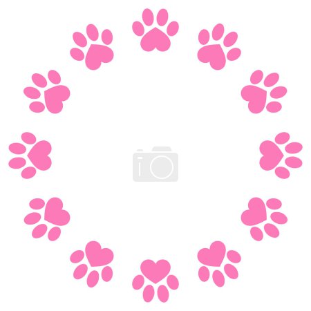 Téléchargez les illustrations : Icône de cercle imprimé patte d'animal rose isolée sur fond blanc. Paw cercle d'impression pour la décoration. Illustration vectorielle - en licence libre de droit