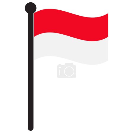 Waving Indonesia flag with flag pole isolated on white background . Vector illustration