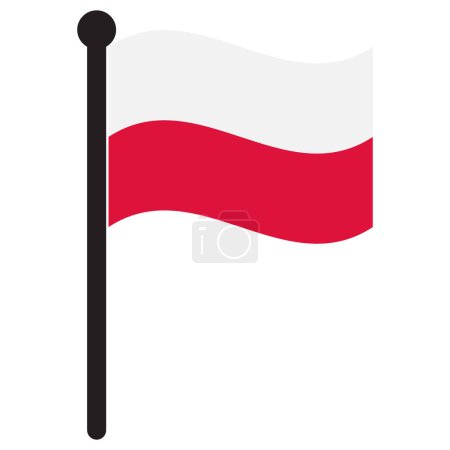 Illustration for Waving Poland flag . Polish flag with flagpole . Vector illustration - Royalty Free Image