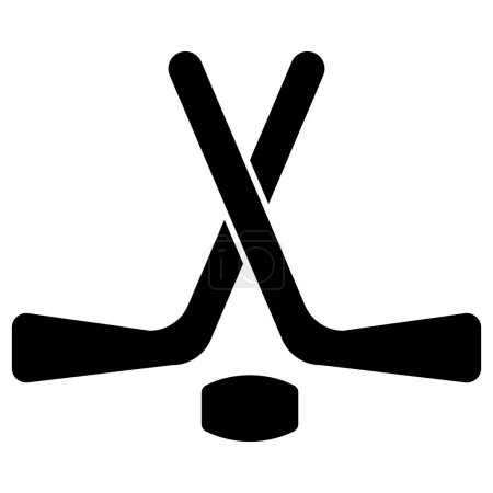 Hockey icon . Crossed hockey sticks and puck icon . Vector illustration