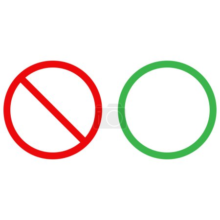 Rote Verbots- und grüne Erlaubnisschilder. Ja und nein. Verbotene oder erlaubte Symbole. Erlaubte und verbotene Schilder. Vektorillustration