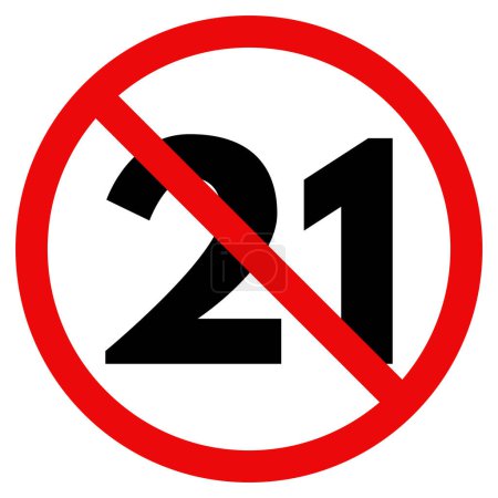 Ilustración de Bajo 21 señal de prohibición. No 21 años icono de edad. Bajo veintiún vector de signo - Imagen libre de derechos