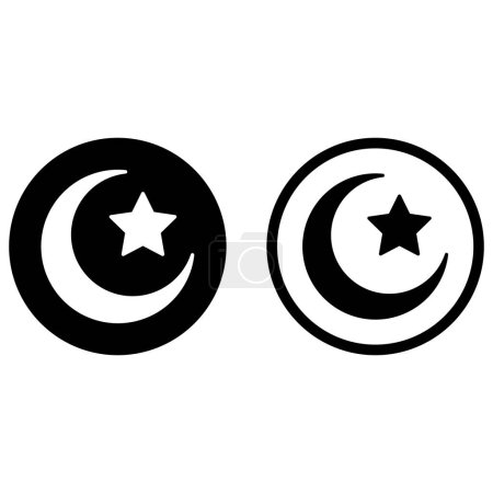 Ilustración de Icono símbolo del Islam en dos estilos con la luna y la estrella. Estrella y media luna vector icono - Imagen libre de derechos