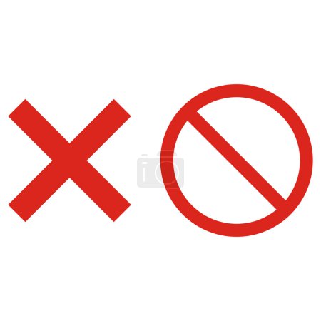 Conjunto de iconos de cruz y parada. cruces e iconos prohibidos aislados sobre fondo blanco. Restringir prohibición de entrada y eliminar icono. Ilustración vectorial