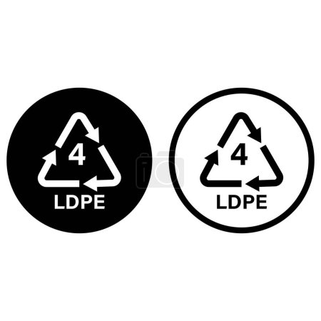 Recycler plastique ldpe 4 icône dans deux styles isolés sur fond blanc. Déchets d'emballage icône vecteur