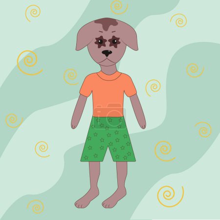 Illustration for Funny dog in an orange sweatshirt and green shorts - Royalty Free Image