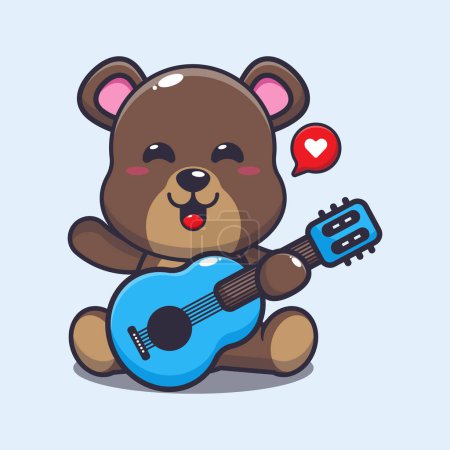 Ilustración de Cute bear playing guitar cartoon vector illustration. Vector cartoon Illustration suitable for poster, brochure, web, mascot, sticker, logo and icon. - Imagen libre de derechos