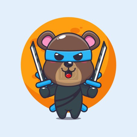 Ilustración de Cute bear ninja cartoon vector illustration. Vector cartoon Illustration suitable for poster, brochure, web, mascot, sticker, logo and icon. - Imagen libre de derechos