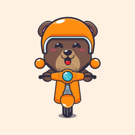 Ilustración de Cute bear mascot cartoon character ride on scooter. - Imagen libre de derechos