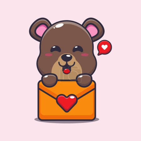 Ilustración de Cute bear cartoon character with love message. Vector cartoon Illustration suitable for poster, brochure, web, mascot, sticker, logo and icon. - Imagen libre de derechos