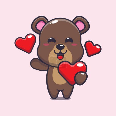 Téléchargez les illustrations : Cute bear cartoon character holding love heart at valentine's day.Vector cartoon Illustration suitable for poster, brochure, web, mascot, sticker, logo and icon. - en licence libre de droit