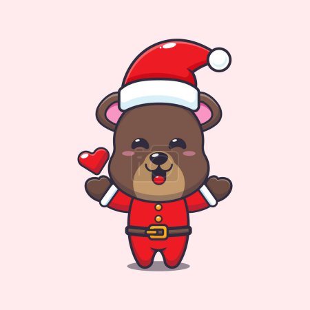 Illustration for Cute bear wearing santa costume. Cute christmas cartoon character illustration. Vector cartoon Illustration suitable for poster, brochure, web, mascot, sticker, logo and icon. - Royalty Free Image