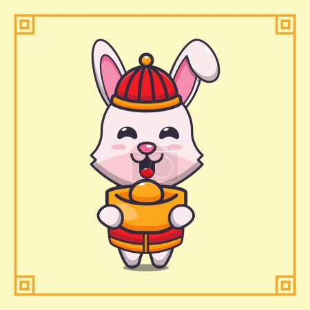Téléchargez les illustrations : Mignon lapin avec lingot d'or dans la nouvelle année chinoise. Illustration vectorielle pour affiche, brochure, web, mascotte, autocollant, logo et icône. - en licence libre de droit