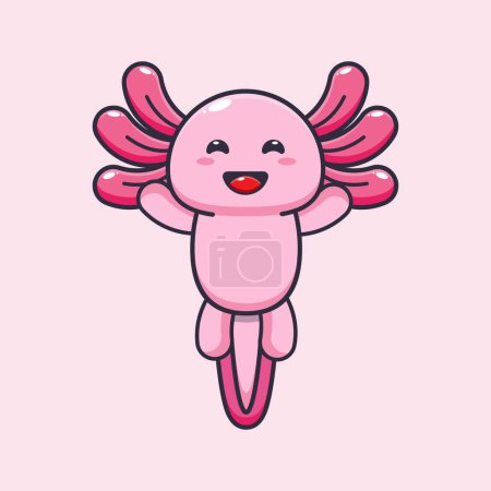 Téléchargez les illustrations : Cute axolotl mascot cartoon vector illustration. - en licence libre de droit