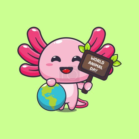 Illustration for Cute axolotl cartoon vector illustration in world animal day. - Royalty Free Image