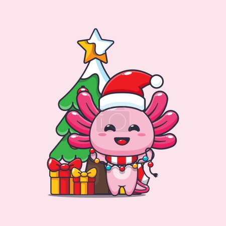 Illustration for Cute axolotl with christmast lamp. Cute christmas cartoon character illustration. - Royalty Free Image