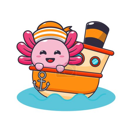 Illustration for Cute axolotl mascot cartoon character on the ship. - Royalty Free Image
