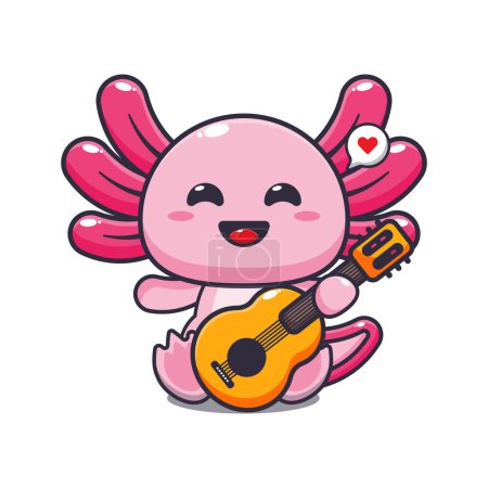Téléchargez les illustrations : Cute axolotl playing guitar cartoon vector illustration. - en licence libre de droit