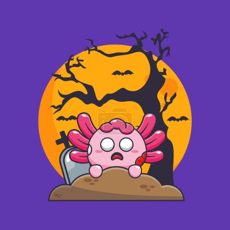 Téléchargez les illustrations : Zombie axolotl lever du cimetière dans le jour d'Halloween. - en licence libre de droit