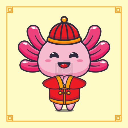 Ilustración de Cute axolotl with red chinese costum in chinese new year. - Imagen libre de derechos