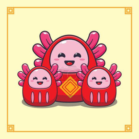 Illustration for Cute axolotl with daruma dolls costume in chinese new year. - Royalty Free Image