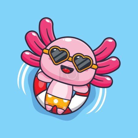 Téléchargez les illustrations : Cute axolotl in sunglasses float with buoy. - en licence libre de droit