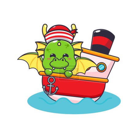 Ilustración de Cute dragon mascot cartoon character on the ship. - Imagen libre de derechos