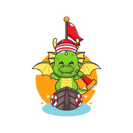 Ilustración de Cute dragon mascot cartoon character on the boat. - Imagen libre de derechos