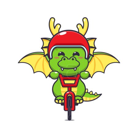 Ilustración de Cute dragon mascot cartoon character ride on bicycle. - Imagen libre de derechos