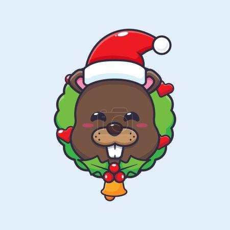 Illustration for Cute beaver in christmas day. Cute christmas cartoon vector illustration. Vector cartoon Illustration suitable for poster, brochure, web, mascot, sticker, logo and icon. - Royalty Free Image