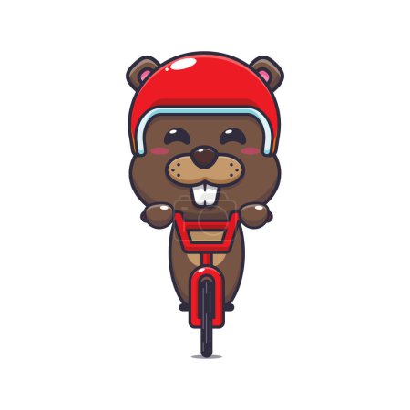 Téléchargez les illustrations : Cute beaver ride on bicycle. Cartoon vector Illustration suitable for poster, brochure, web, mascot, sticker, logo and icon. - en licence libre de droit