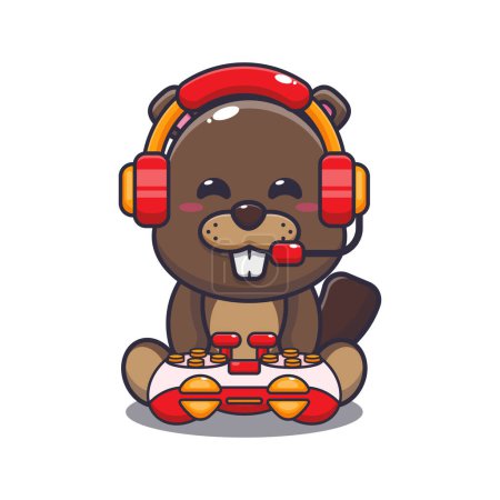 Illustration for Cute beaver gamer cartoon vector illustration. Vector cartoon Illustration suitable for poster, brochure, web, mascot, sticker, logo and icon. - Royalty Free Image