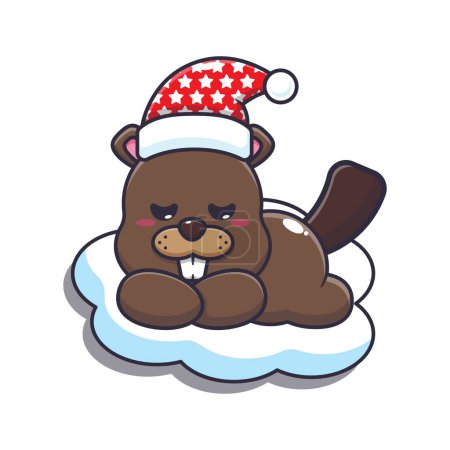 Téléchargez les illustrations : Cute beaver sleep cartoon vector illustration. Vector cartoon Illustration suitable for poster, brochure, web, mascot, sticker, logo and icon. - en licence libre de droit