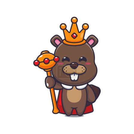 Téléchargez les illustrations : Cute beaver king cartoon vector illustration. Vector cartoon Illustration suitable for poster, brochure, web, mascot, sticker, logo and icon. - en licence libre de droit